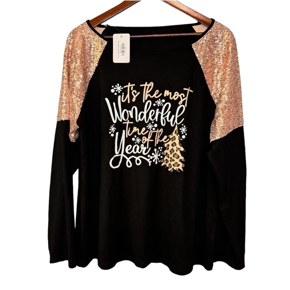Christmas  “It’s the Most Wonderful Time of Year” Sequin Shoulder Top. NWT. XXL - Picture 1 of 9